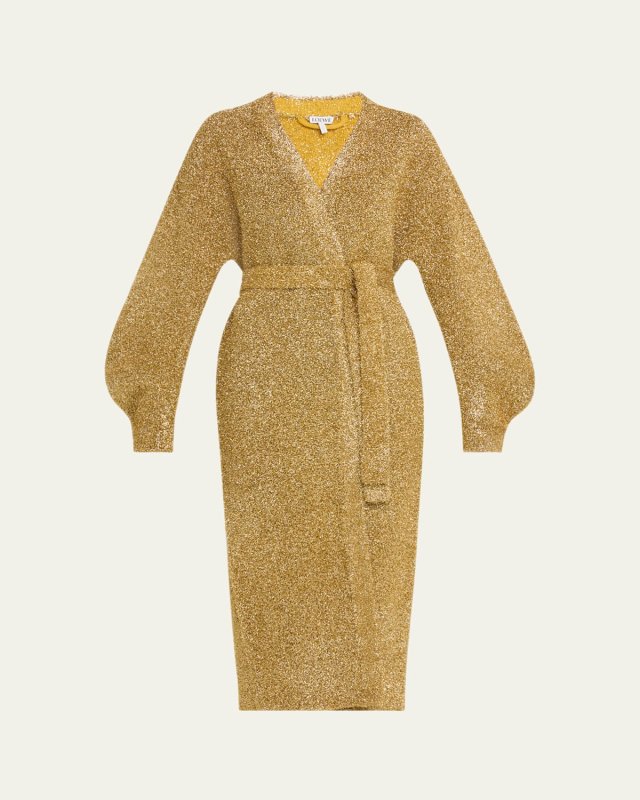 Long Belted Metallic Wool Cardigan